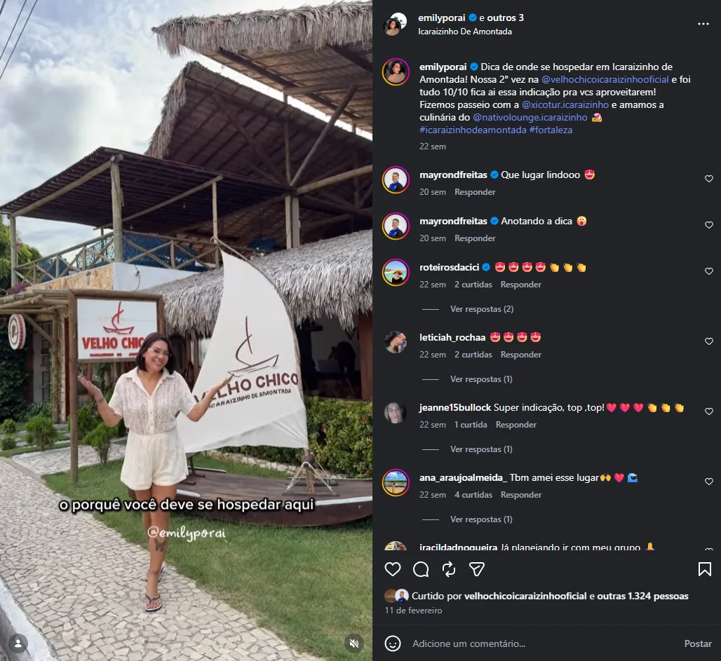 Publicação pública de influenciadora sobre o Velho Chico
